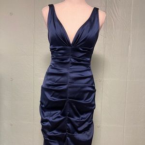 Cache Satin Ruched, Sleeveless MIDI Cocktail Dress